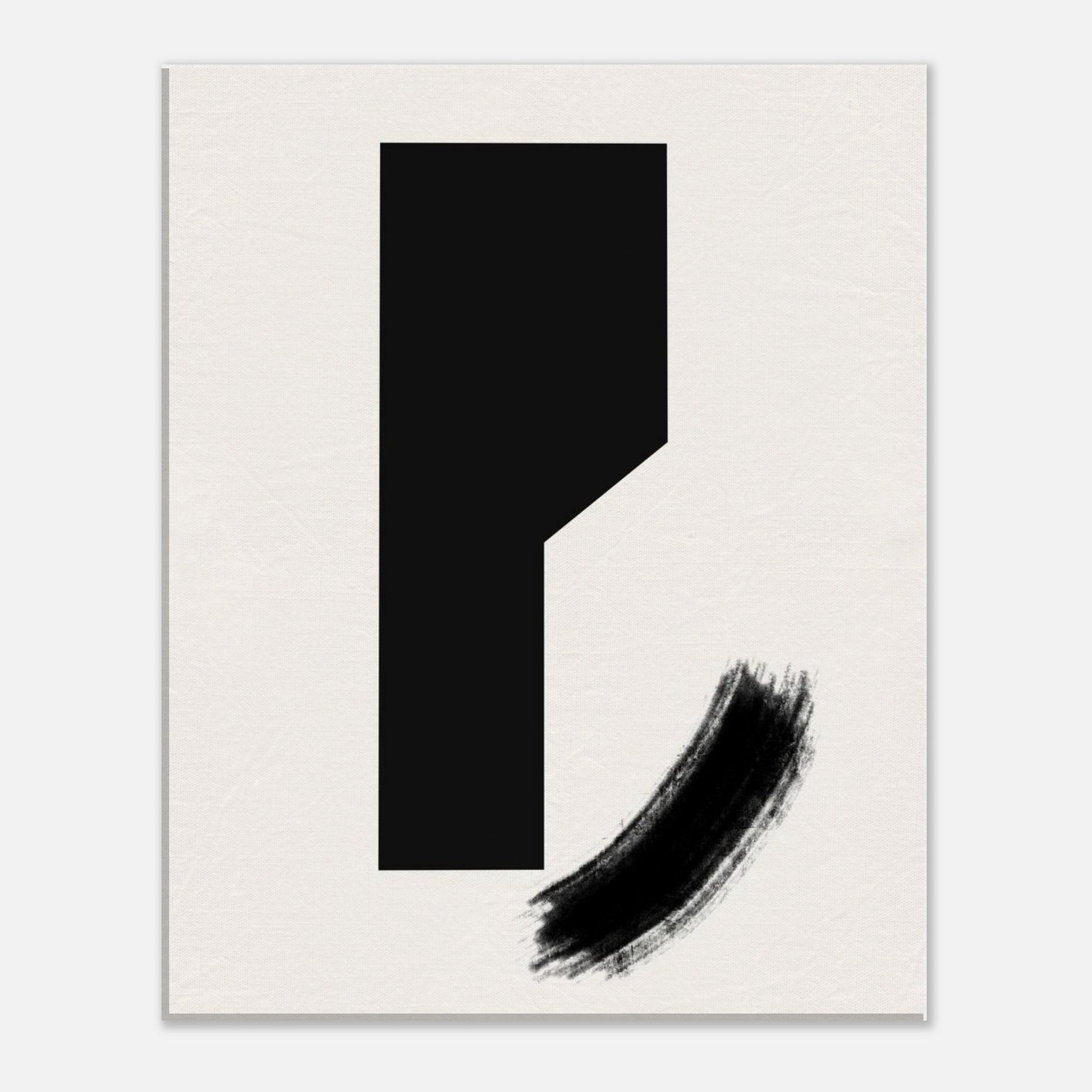 The black block viewed straight on against the textured off-white ground