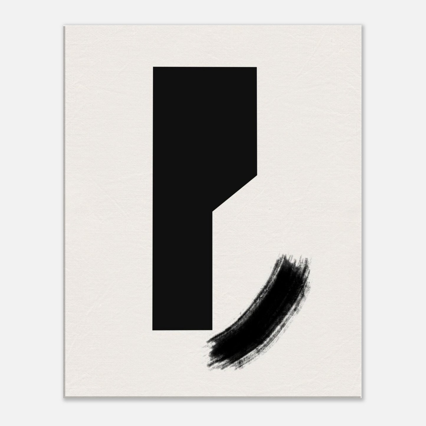 Quiet Contrast modern Japandi canvas wall art with a tall black block and a single sweeping brushstroke