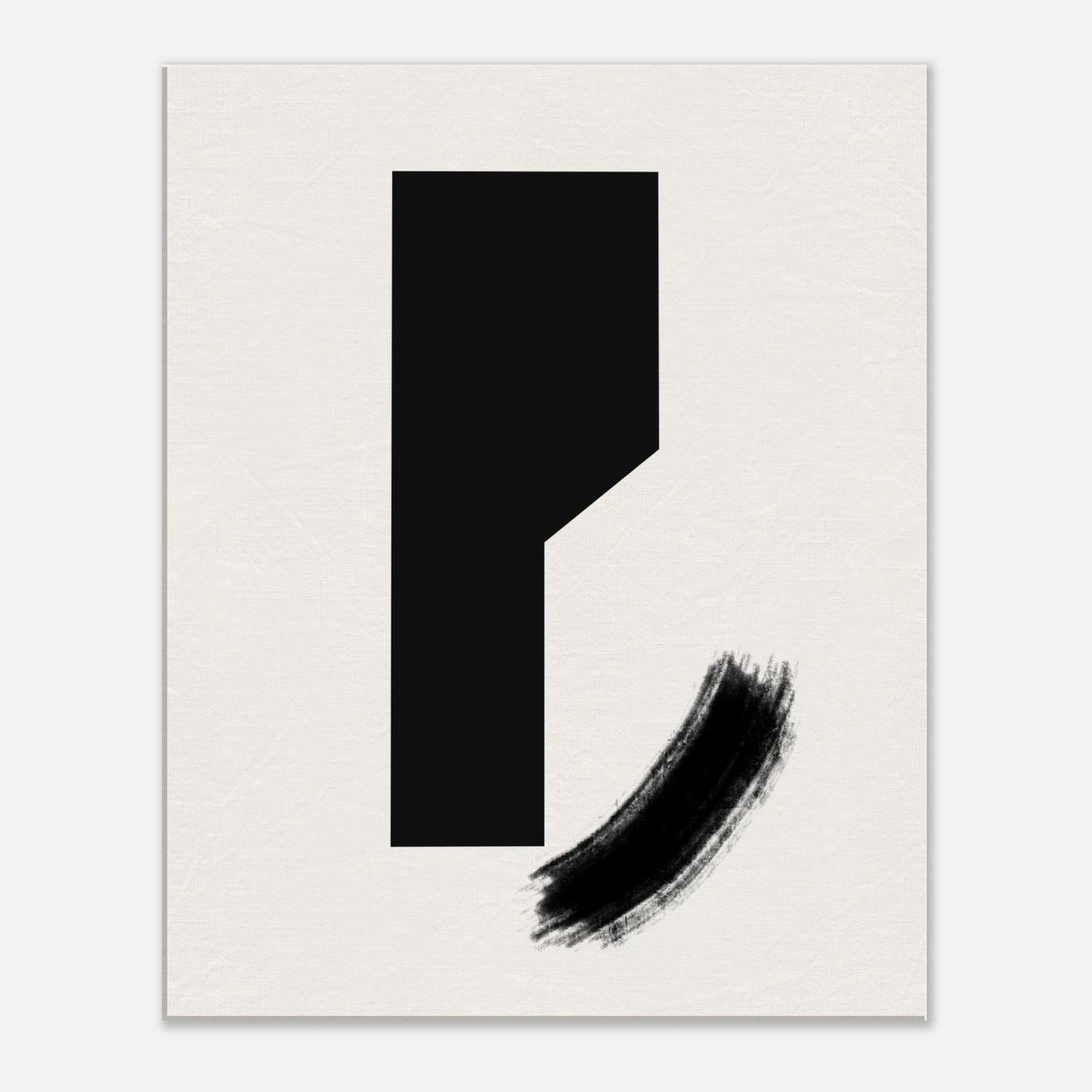 Quiet Contrast modern Japandi canvas wall art with a tall black block and a single sweeping brushstroke