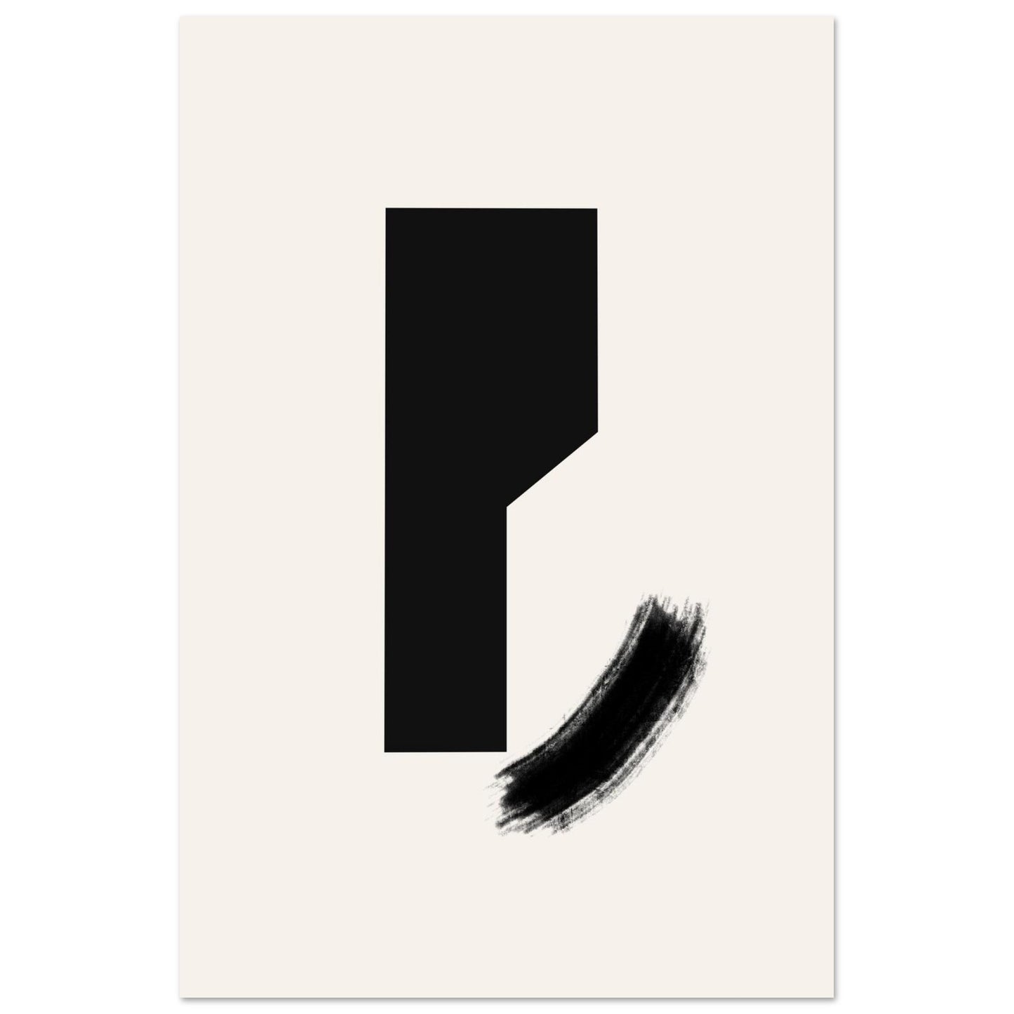 Quiet Contrast modern Japandi wall art poster with a tall black block and a single sweeping brushstroke