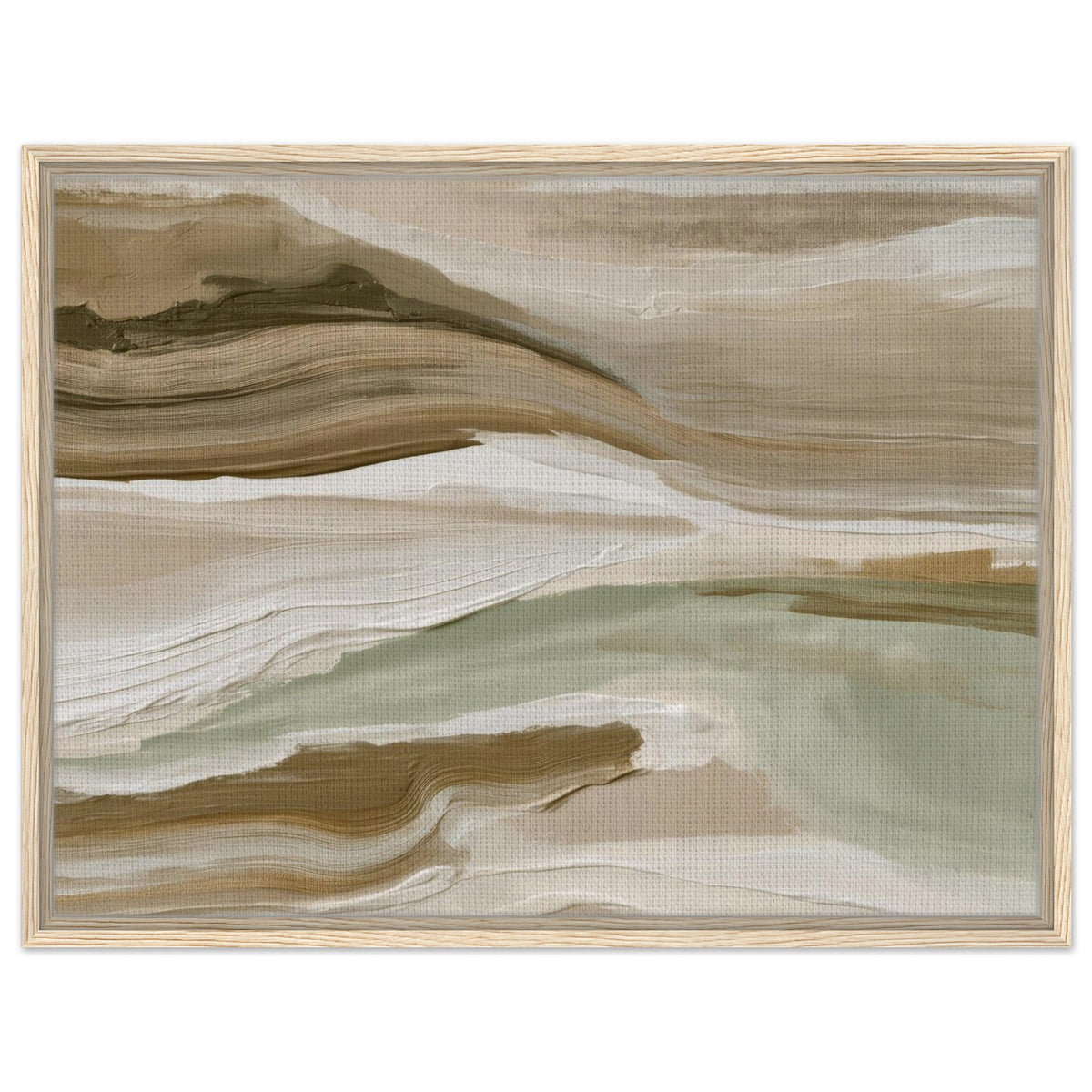 Sage green abstract landscape canvas with beige cream and earthy brown layers