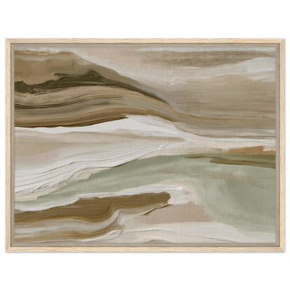 Sage green abstract landscape canvas with beige cream and earthy brown layers
