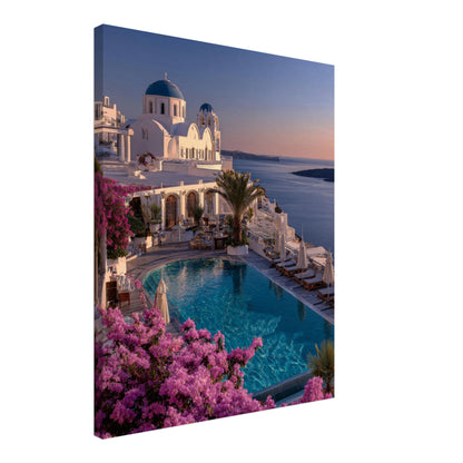 Side angle view of the Santorini Blue Hour canvas showing the gallery-wrapped edge and 4 cm deep frame