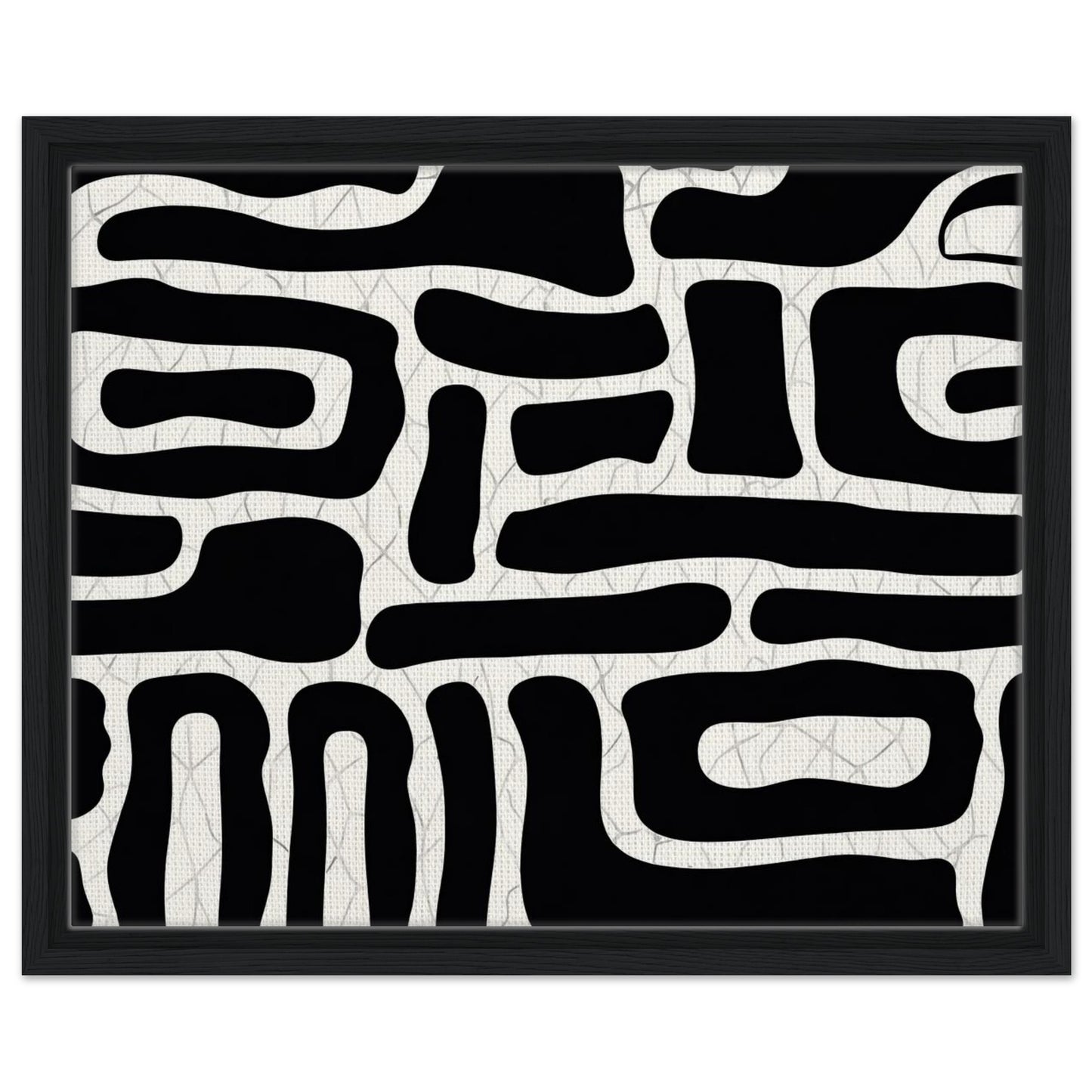Scandinavian monochrome artwork with bold organic geometric forms in dark frame