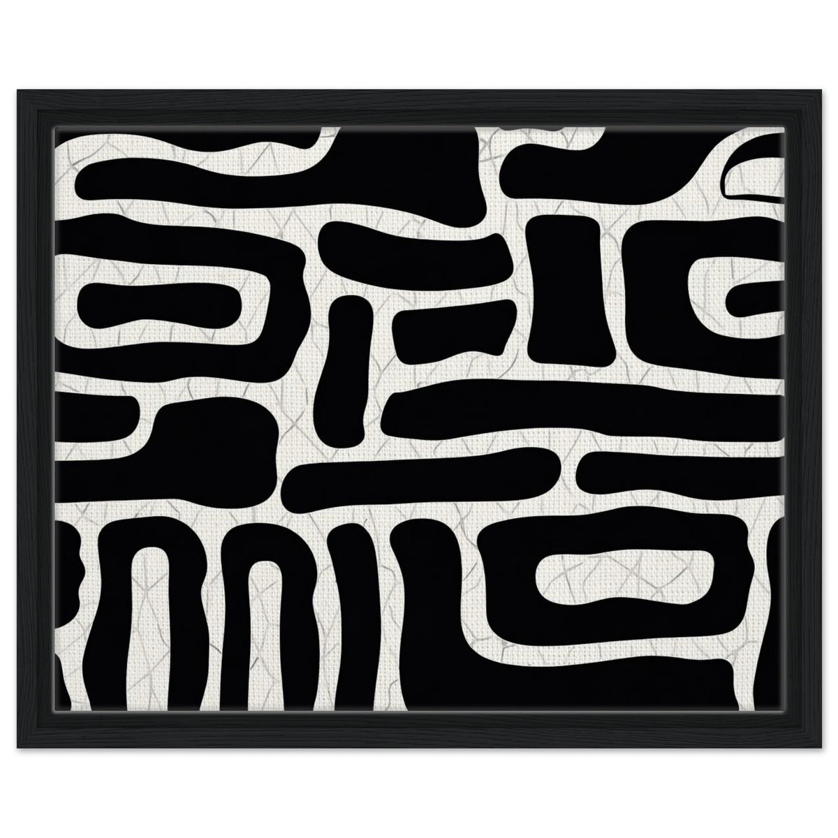 Scandinavian monochrome artwork with bold organic geometric forms in dark frame