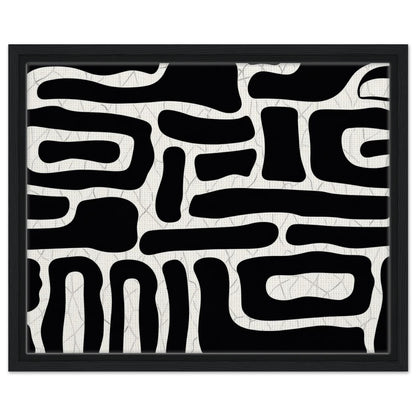Scandinavian monochrome artwork with bold organic geometric forms in dark frame
