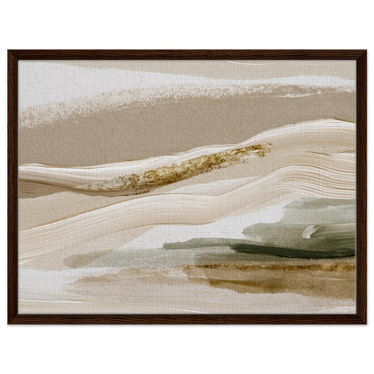 Serene abstract landscape artwork with soft layered forms in dark wood frame