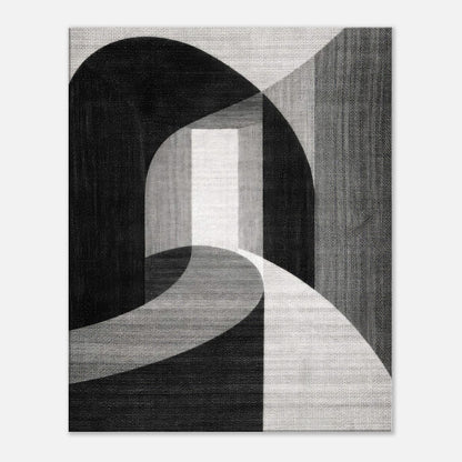 Shadow Arch minimalist black abstract canvas wall art with sweeping arches in black, white and gray