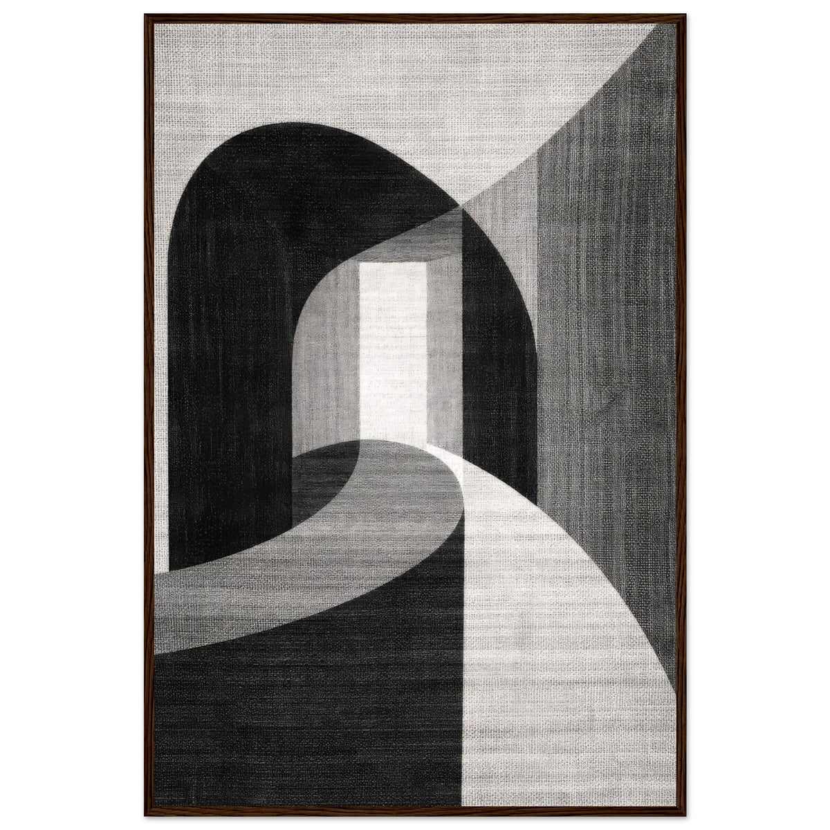 The arched composition in a dark brown wooden frame