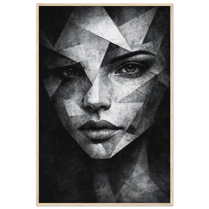 The fragmented portrait in a natural light wood frame