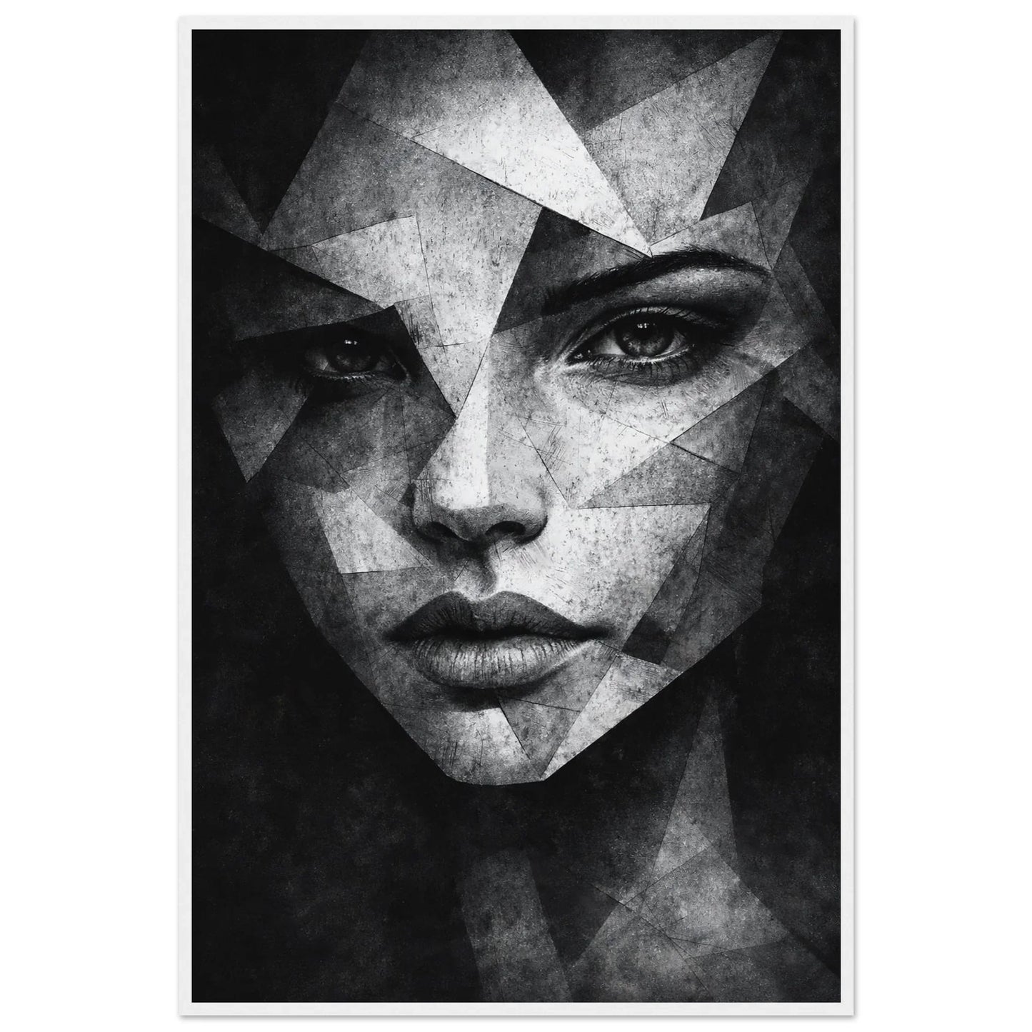 The fragmented portrait in a white wooden frame