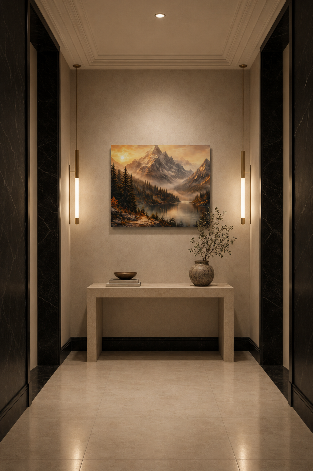 Silent Horizon canvas print in luxury minimalist entryway interior