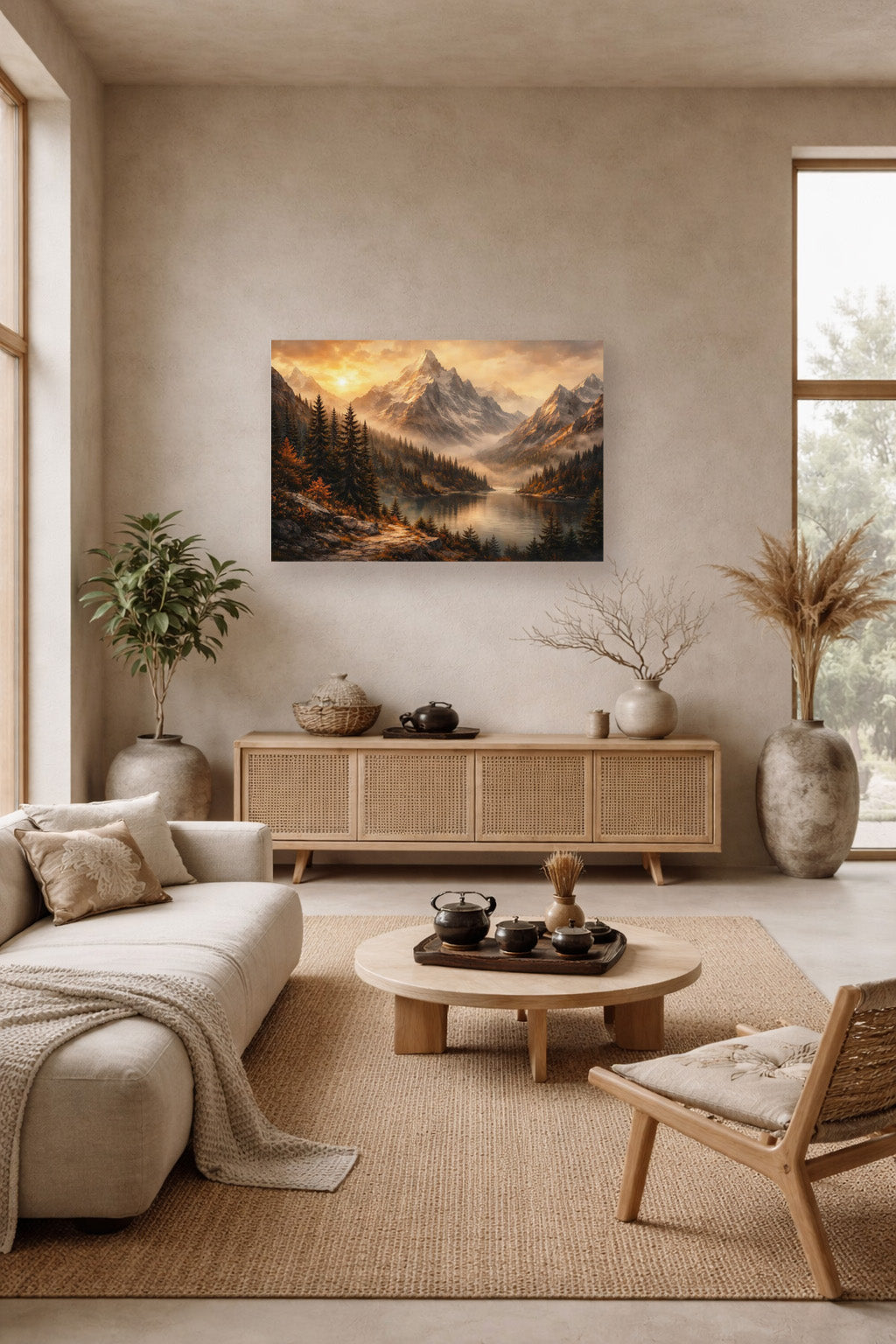 Silent Horizon poster in a modern beige living room
