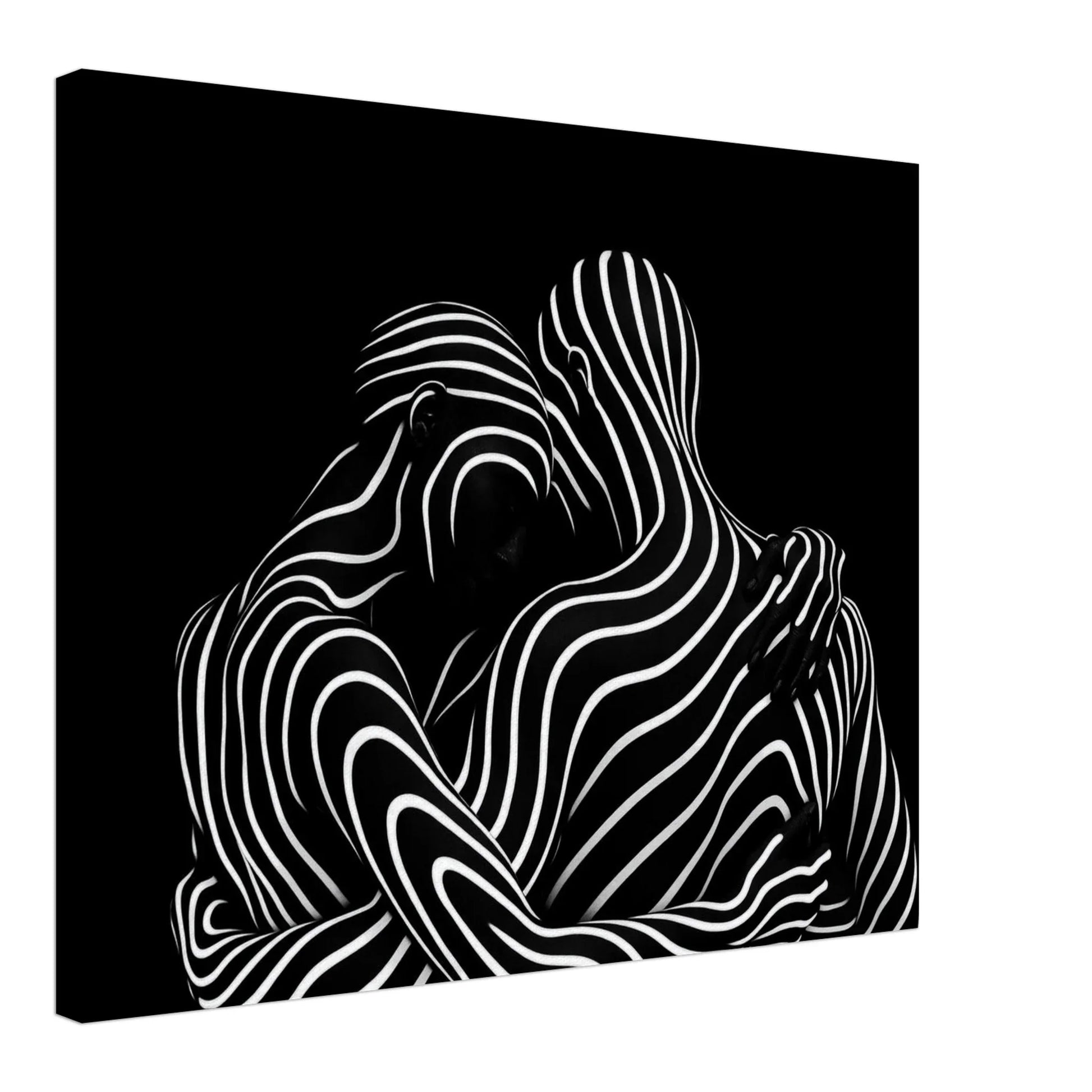 Canvas seen at an angle, showing the 4 cm deep wooden stretcher frame and the printed wrapped edge