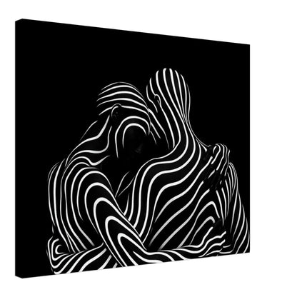 Canvas seen at an angle, showing the 4 cm deep wooden stretcher frame and the printed wrapped edge