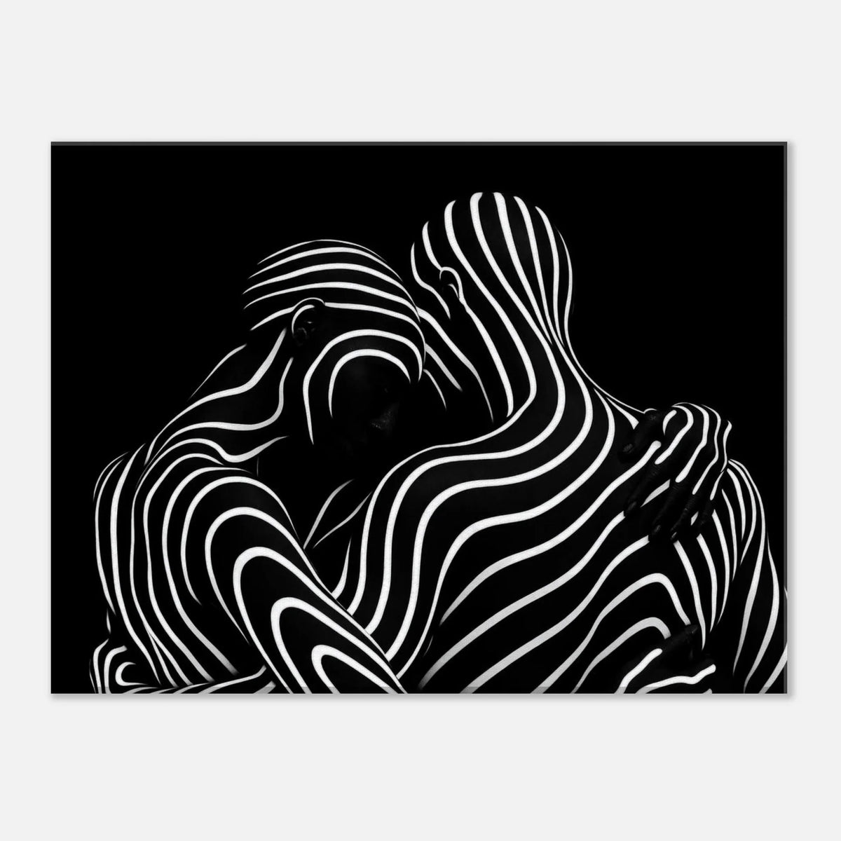 The full composition with the ribbon-like lines curving across the deep black ground
