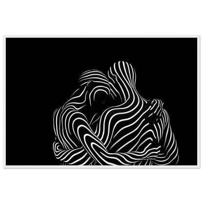 The flowing line composition in a white wooden frame