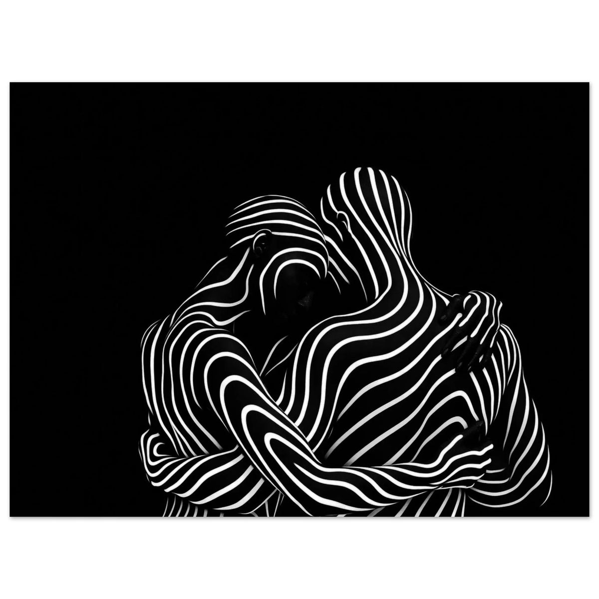 Close view of the white line work where the two figures merge into one another