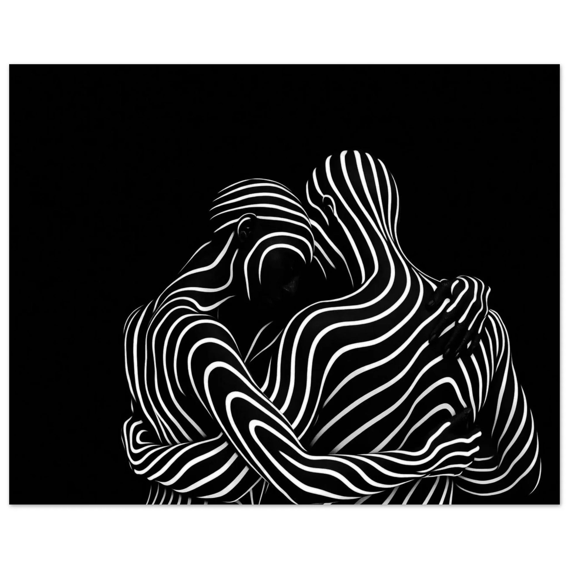 Matte paper detail showing the fine white contour lines against the black background