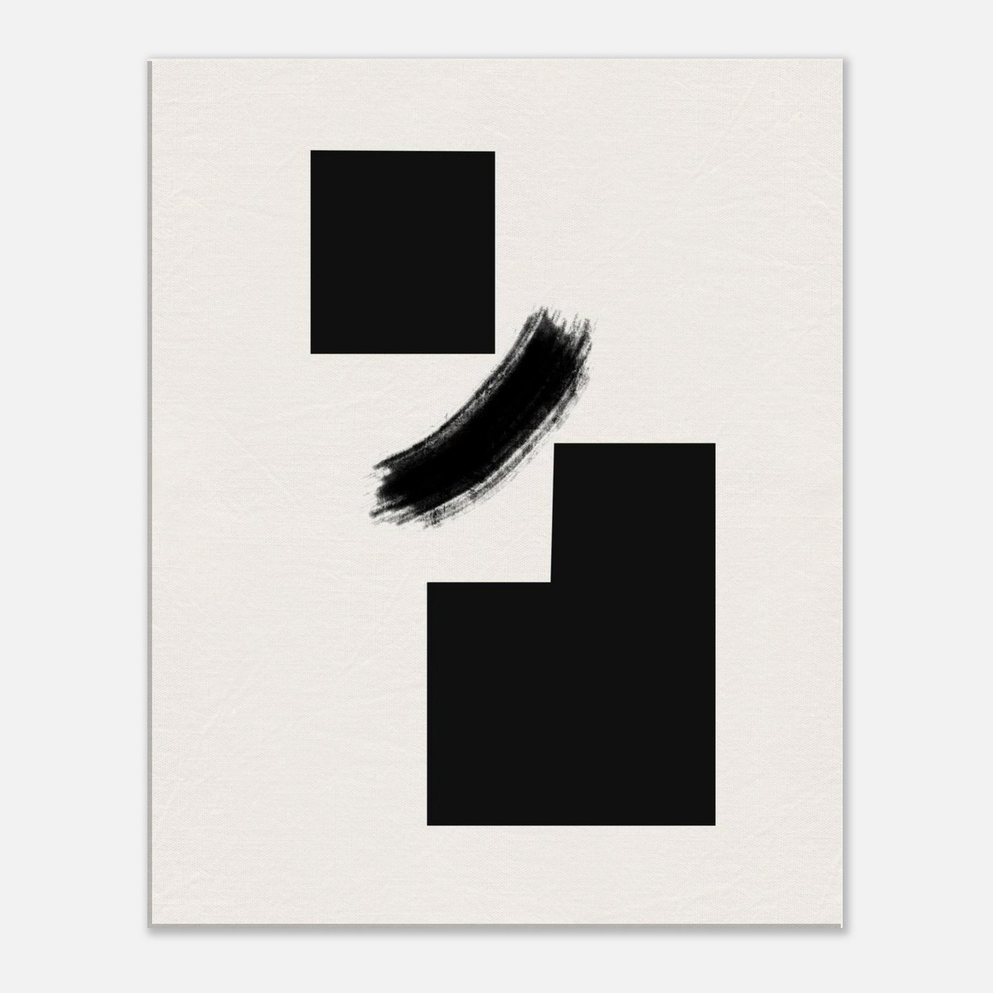 Silent Structure abstract Japandi canvas wall art with two offset black blocks and a sweeping brushstroke