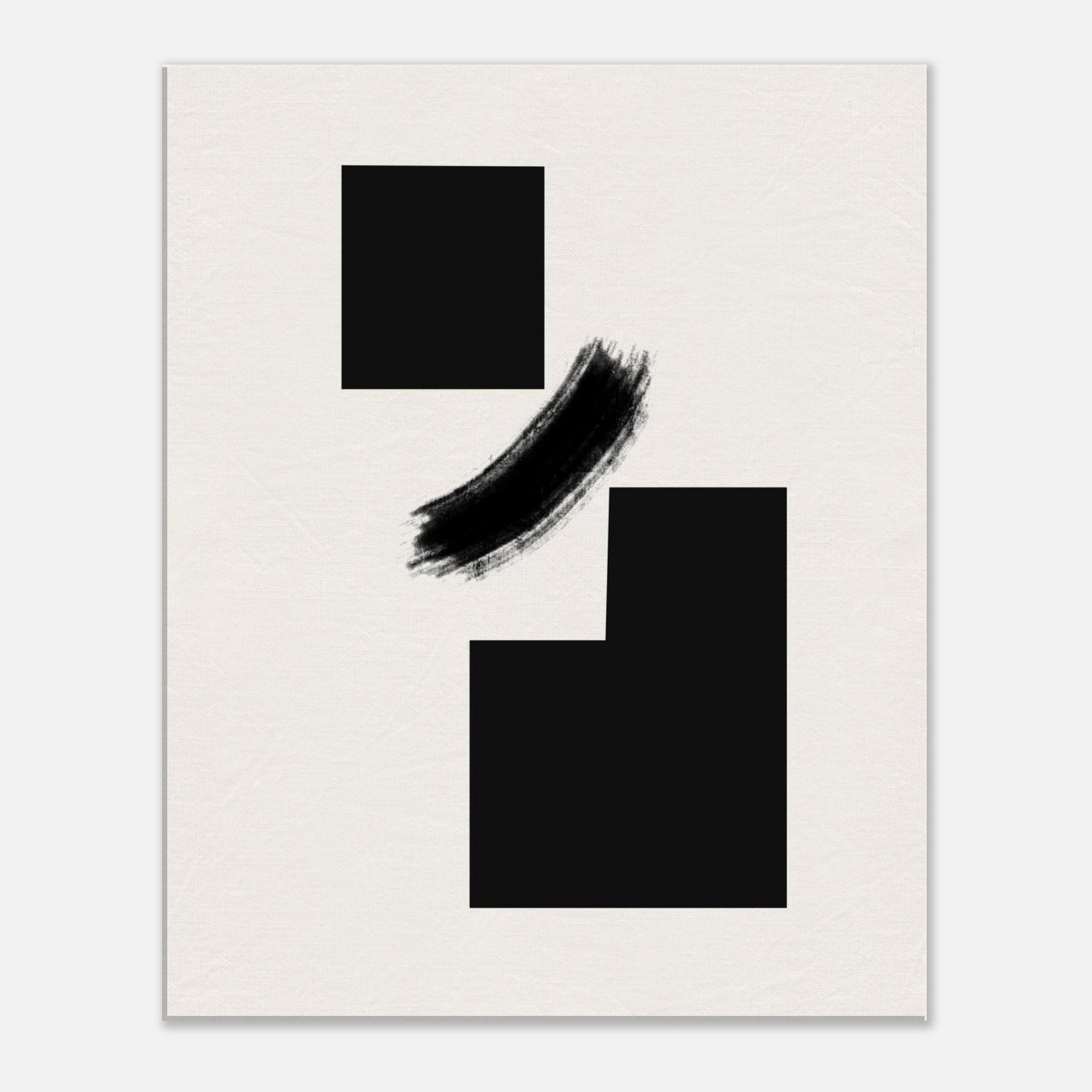 Silent Structure abstract Japandi canvas wall art with two offset black blocks and a sweeping brushstroke