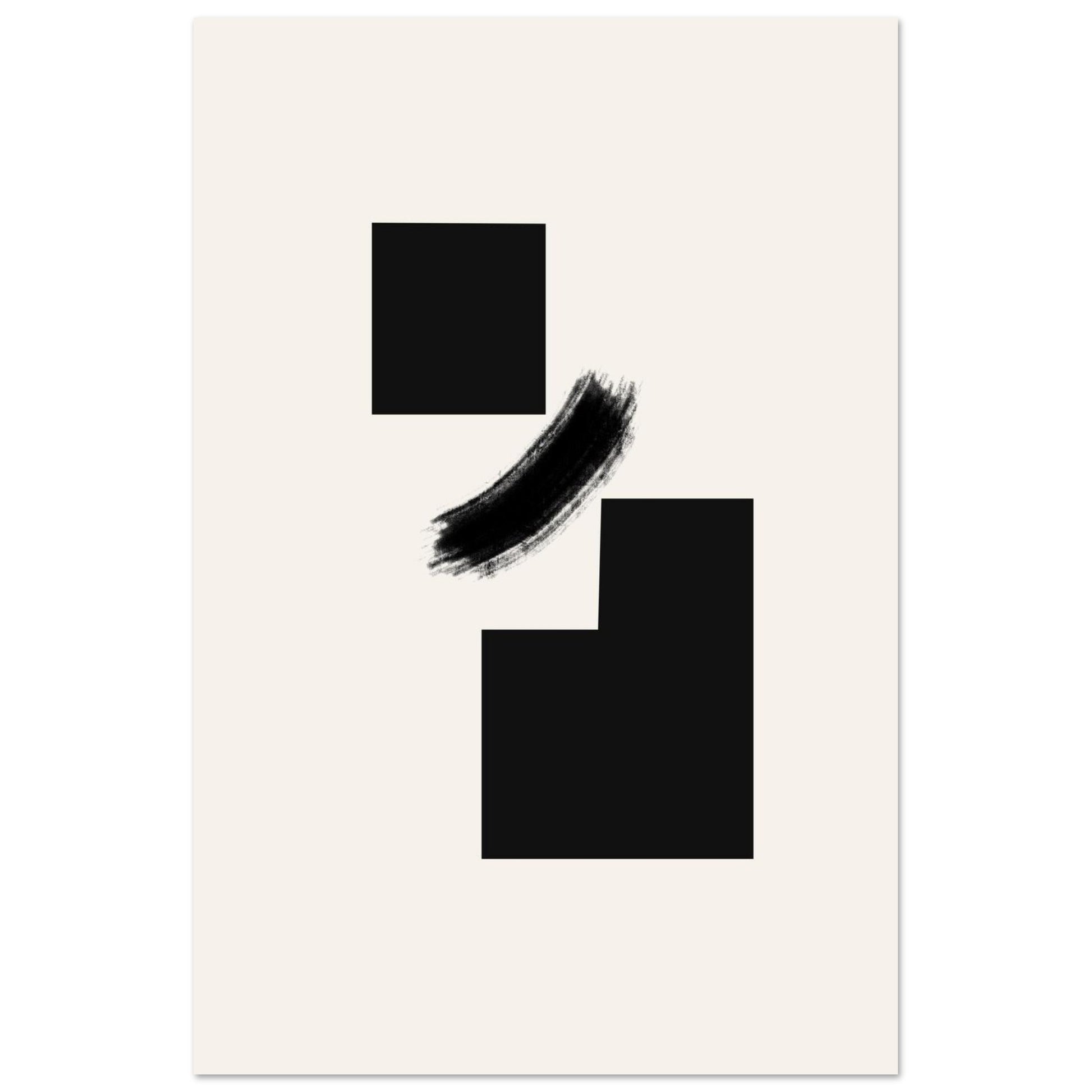 Silent Structure abstract Japandi wall art poster with two offset black blocks and a sweeping brushstroke