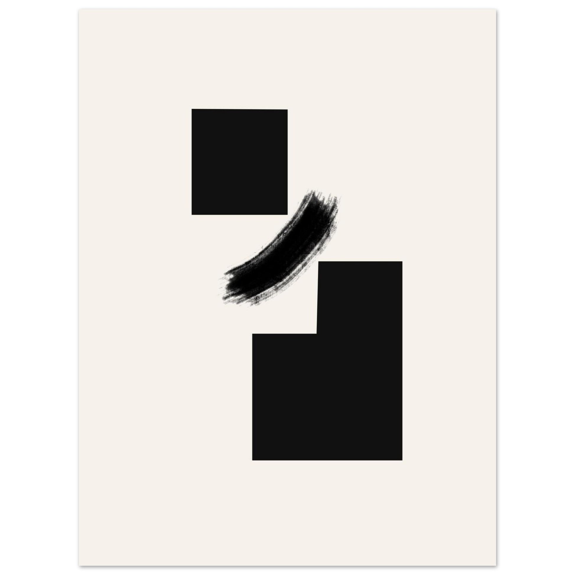 The two black blocks viewed straight on against the textured off-white ground