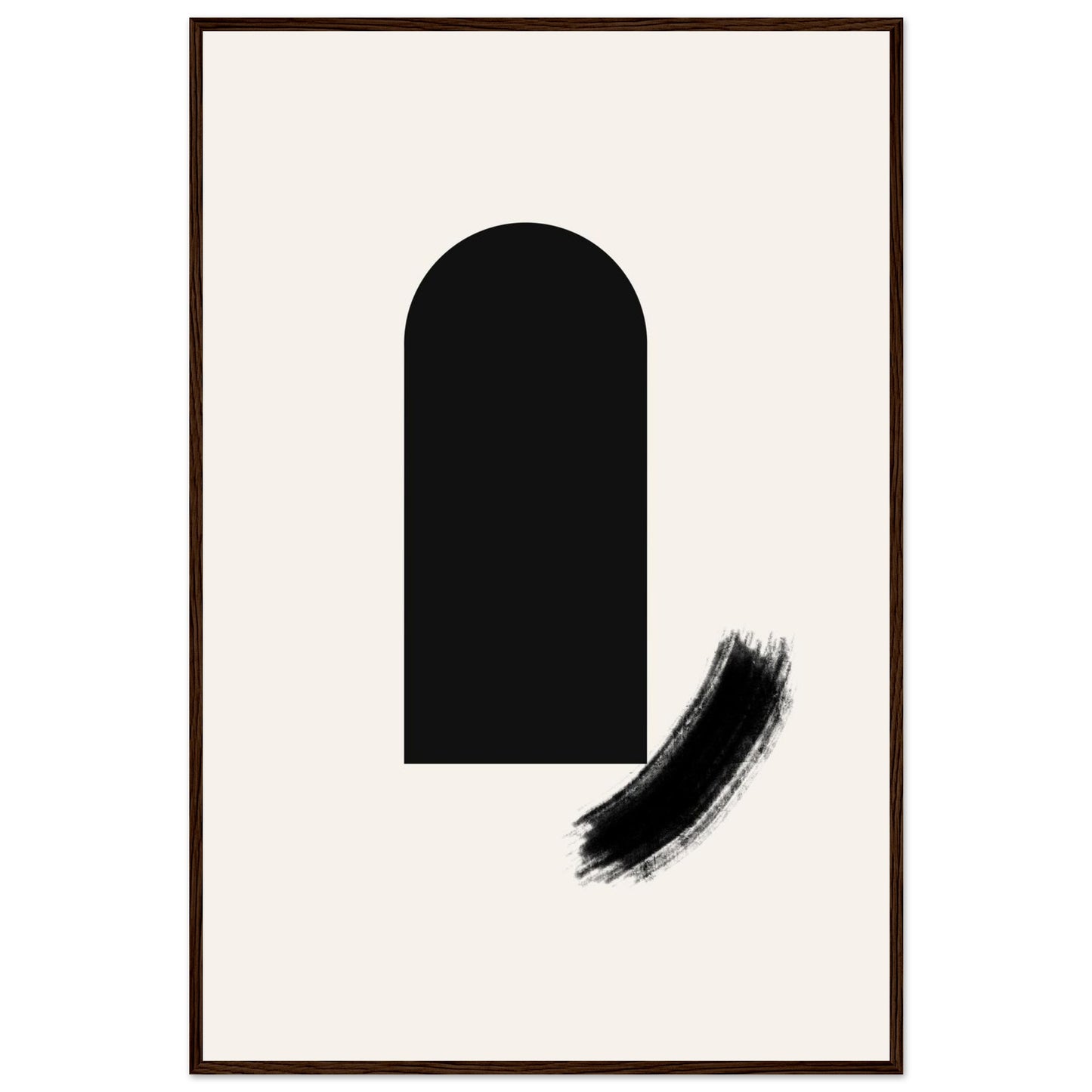 The composition in a dark brown wooden frame