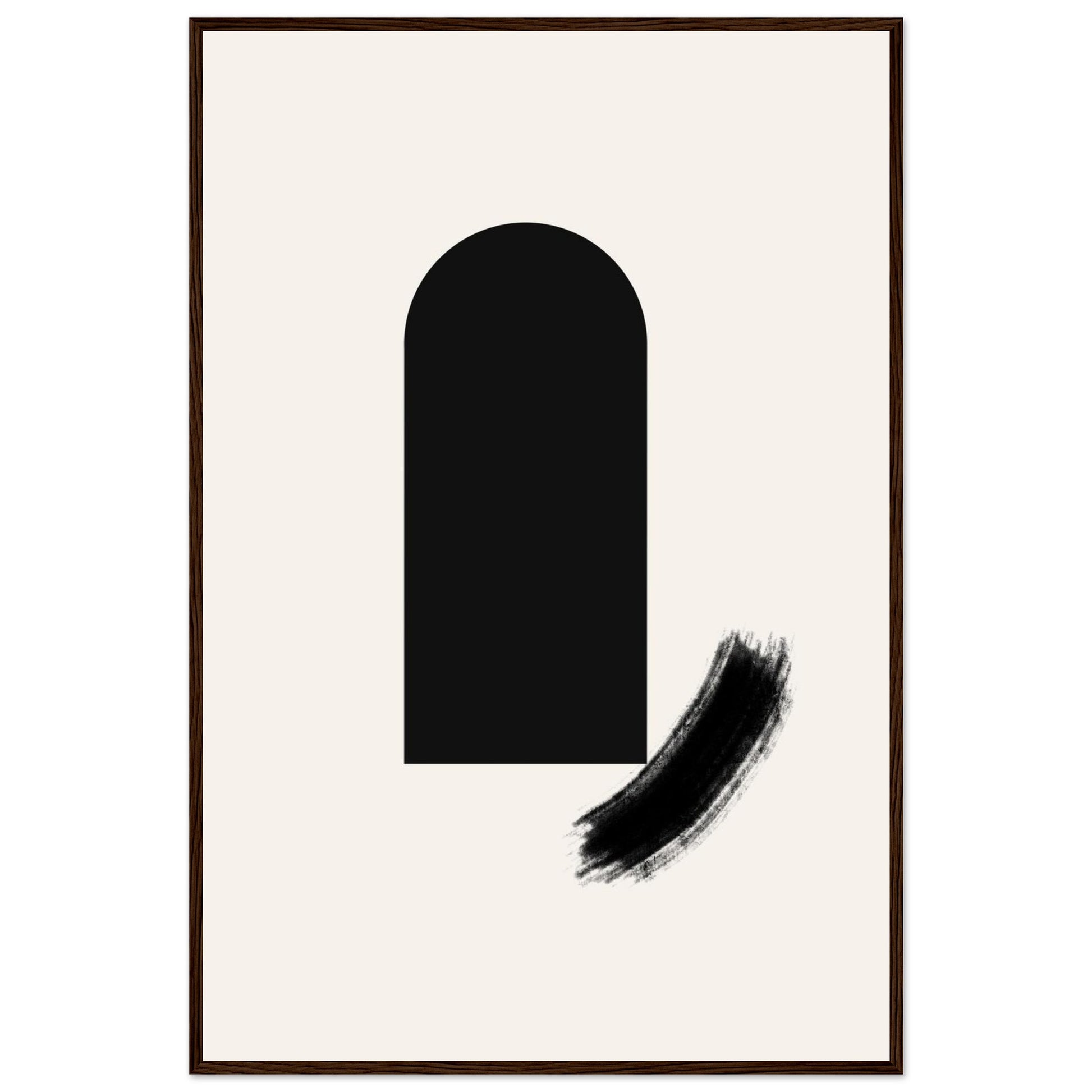 The composition in a dark brown wooden frame