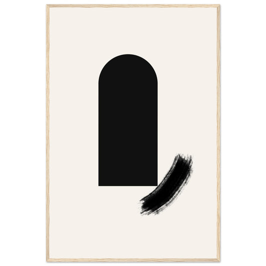 Soft Arch minimalist Japandi framed wall art in a natural light wood frame, a black arch with a sweeping brushstroke