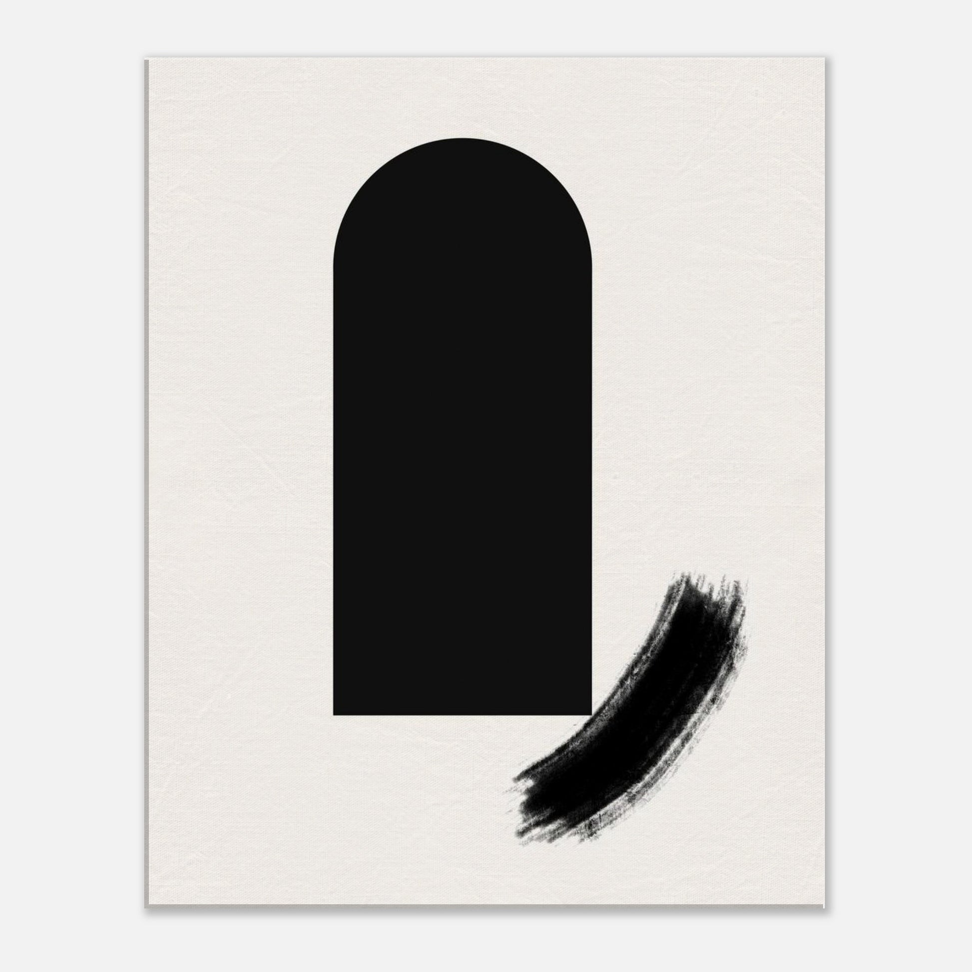 Soft Arch minimalist Japandi canvas wall art with a black arch and a single sweeping brushstroke