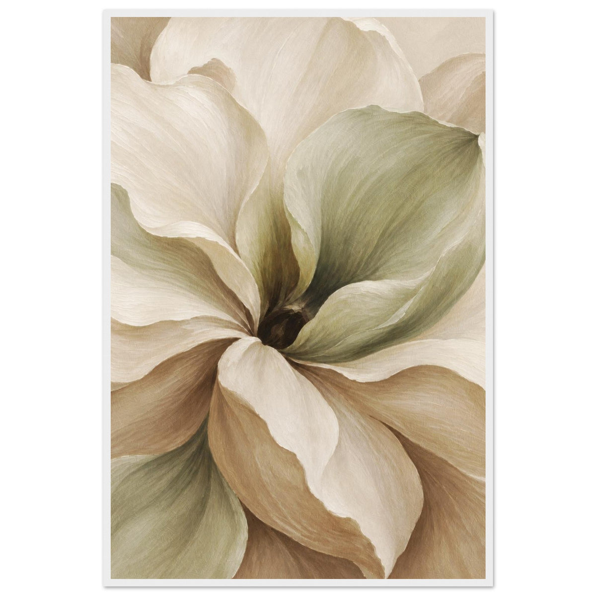 Cream and sage floral framed poster in a white wooden frame
