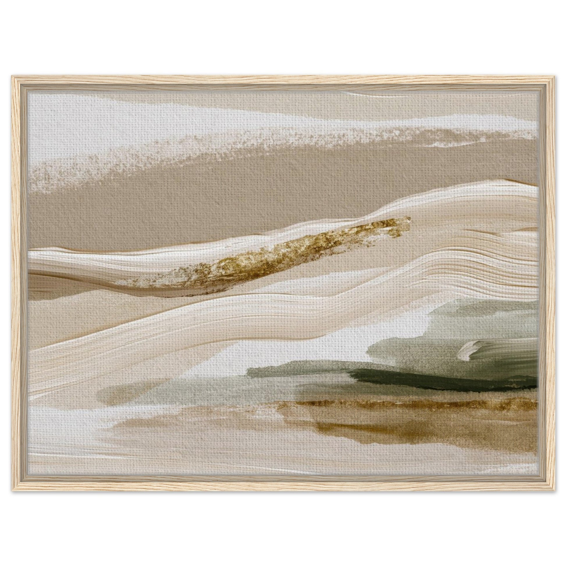 Soft neutral landscape canvas art in ivory beige sage and muted gold tones