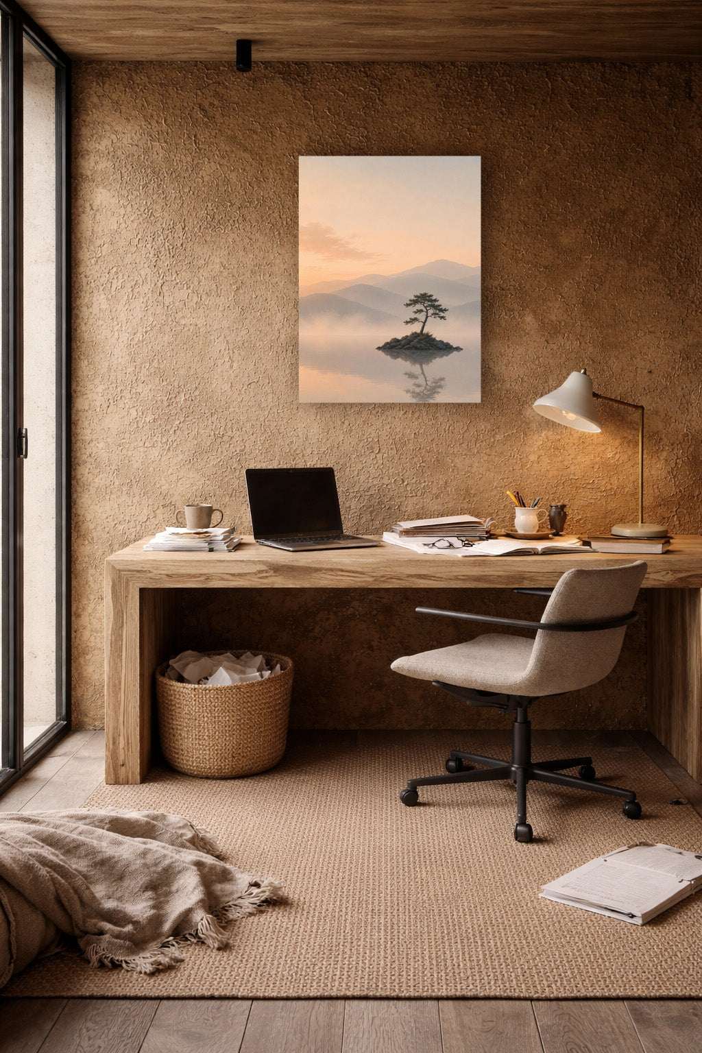Still Waters landscape poster in a modern home office