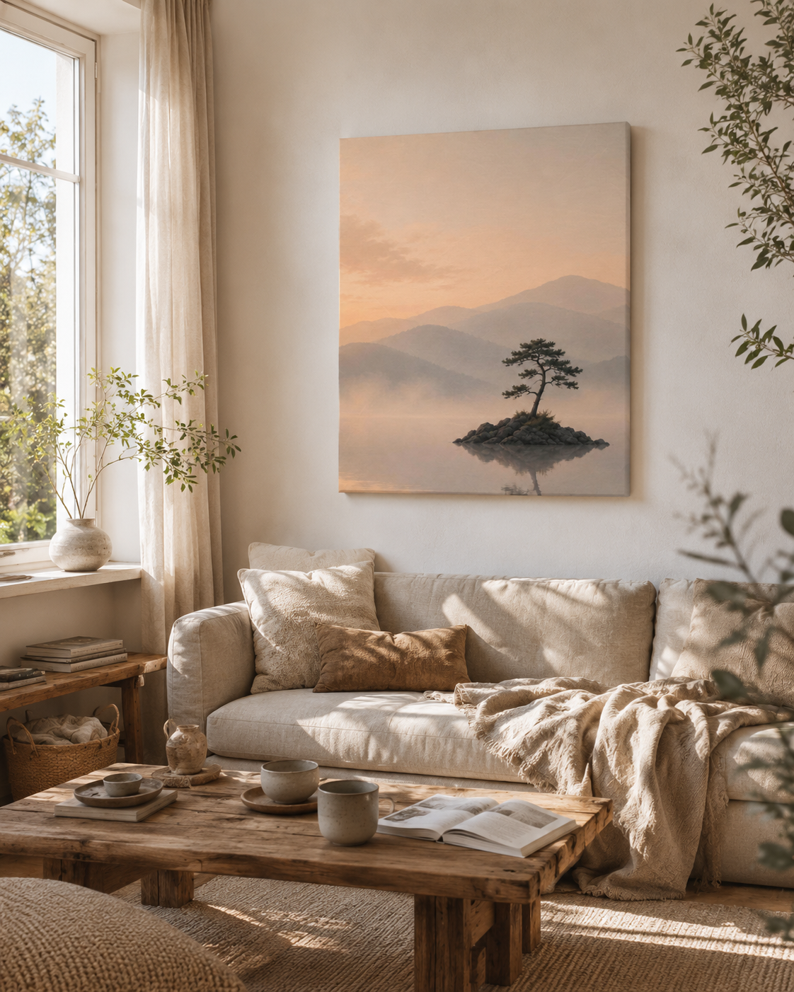 Still Waters landscape canvas in a minimalist Scandinavian interior