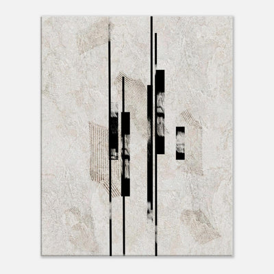 Sumi Stone Asian canvas wall art with heavy black brush columns on a layered light ground