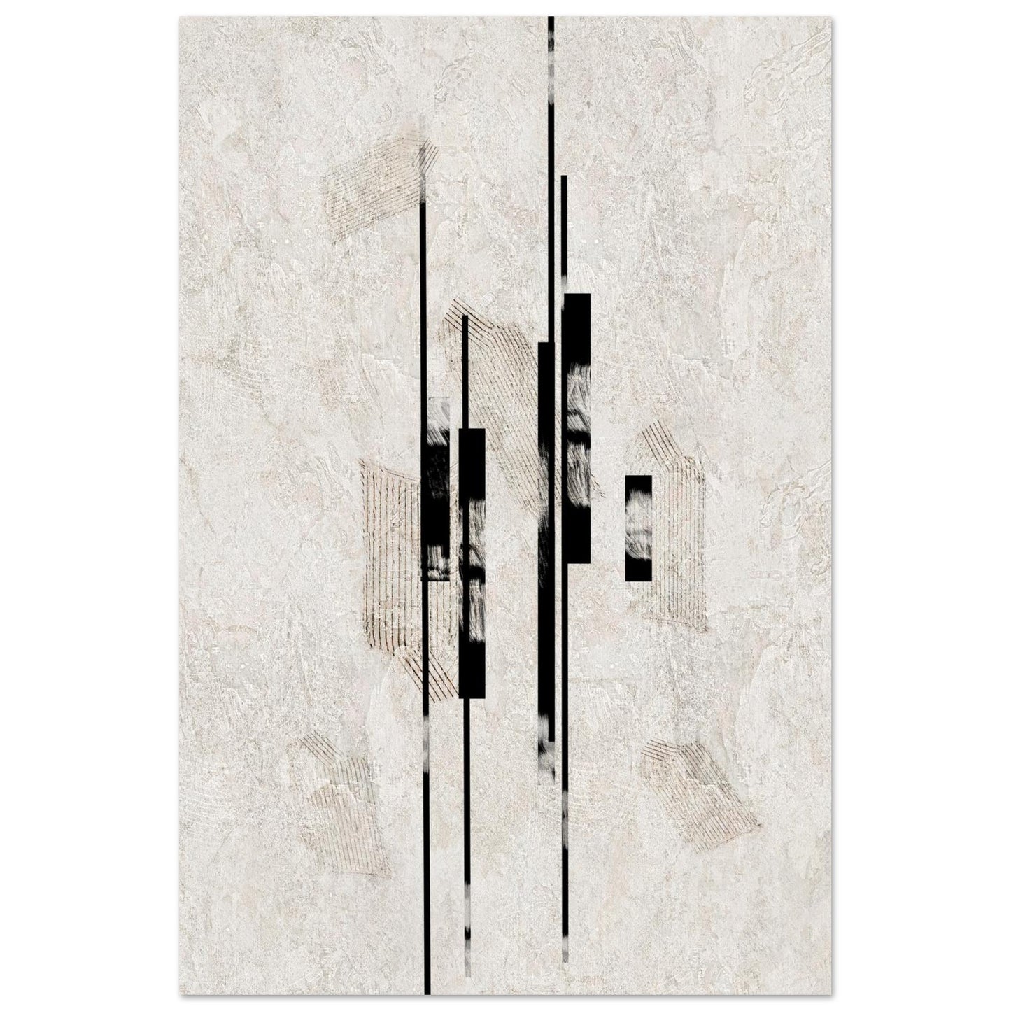Sumi Stone Asian wall art poster with vertical sumi-e strokes on an abraded light field