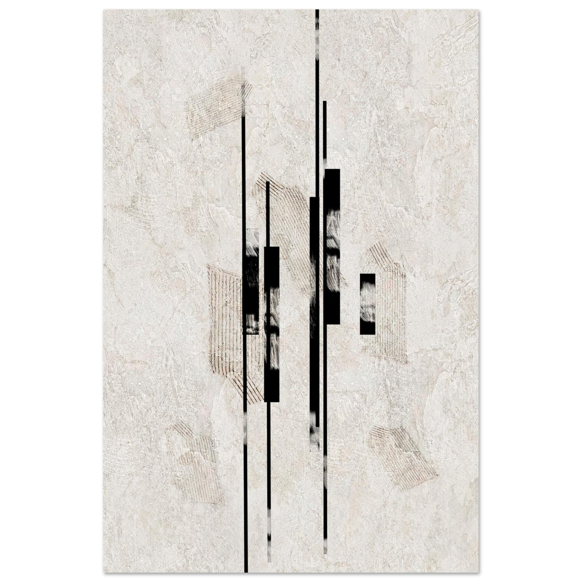 Sumi Stone Asian wall art poster with vertical sumi-e strokes on an abraded light field