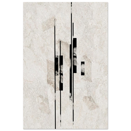 Sumi Stone Asian wall art poster with vertical sumi-e strokes on an abraded light field