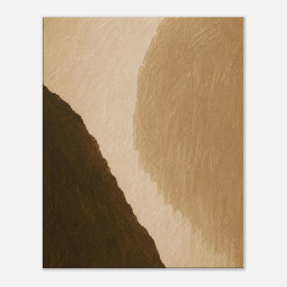 Warm earth abstract canvas wall art in neutral beige and dark brown tones with textured minimalist design.