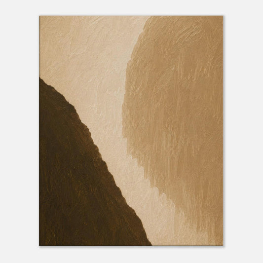 Warm earth abstract canvas wall art in neutral beige and dark brown tones with textured minimalist design.