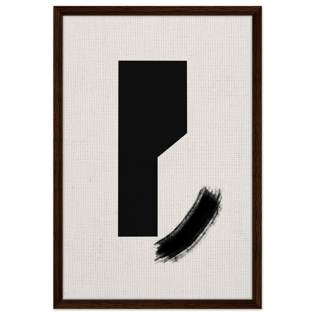 Zen inspired abstract artwork with bold black shape and gestural brushstroke