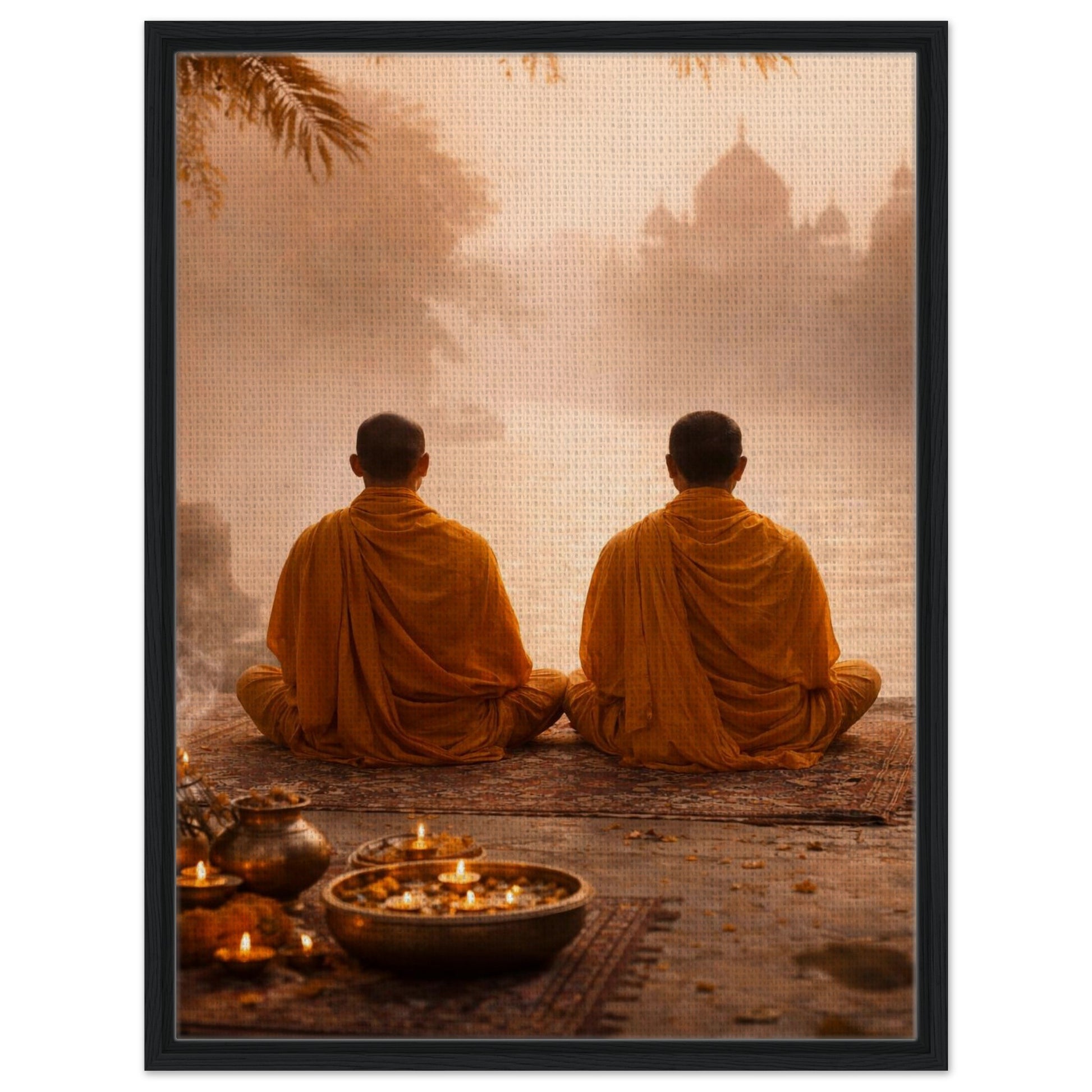 Zen monk meditation wall decor in warm earthy tones
