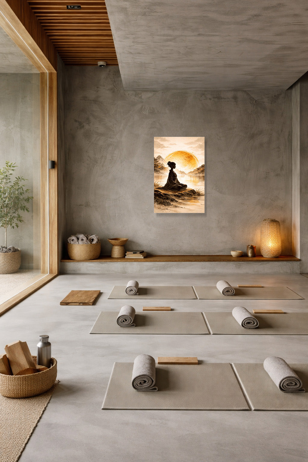 Zen wall art poster in meditation room with calm interior design and peaceful atmosphere