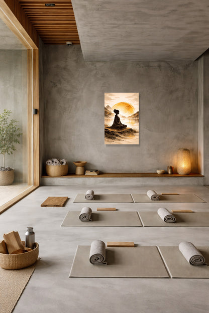 Zen wall art poster in meditation room with calm interior design and peaceful atmosphere